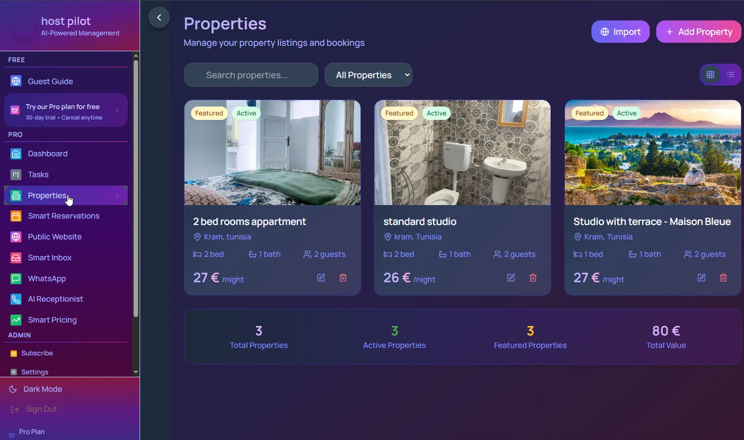 One-click AI concierge setup importing property from Airbnb or Booking.com with instant configuration